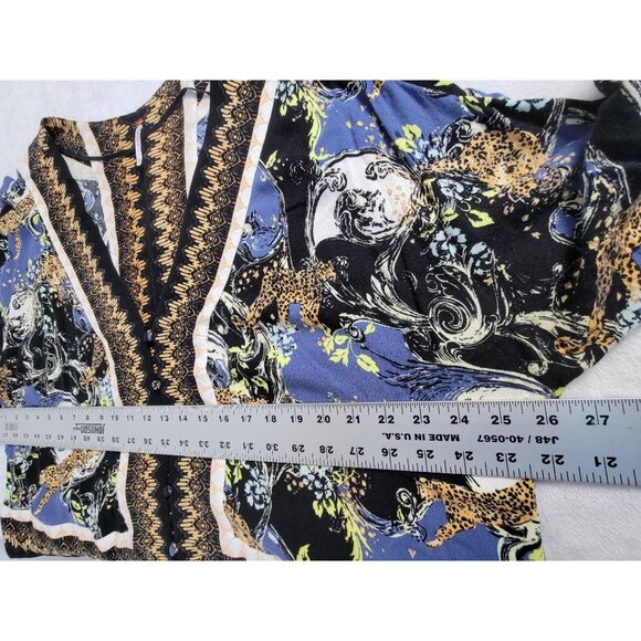 Free people Womens Printed Button-Front Kimono Cardigan Sweater Large Black Boho - Picture 7 of 8